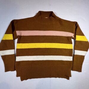 Hummingbird Brown Striped Mock Neck Sweater Womens S/M Pink Yellow White